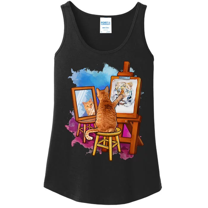 Cat Painting Lion Artistic Animals Lover Graphic Novelty Ladies Essential Tank