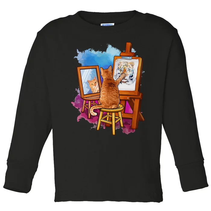 Cat Painting Lion Artistic Animals Lover Graphic Novelty Toddler Long Sleeve Shirt