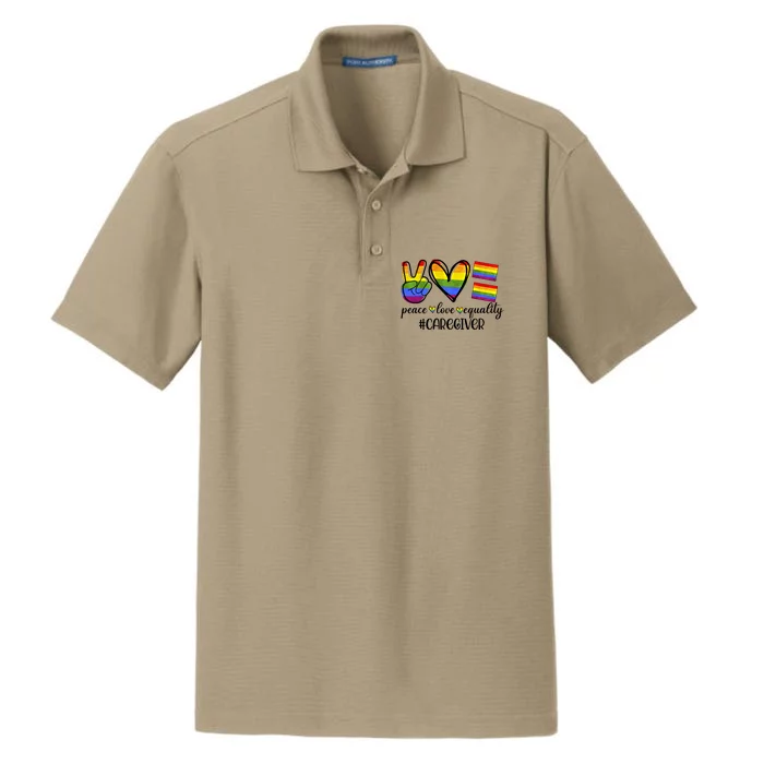 Caregiver Peace Love Equality Nursing Lover Gift Dry Zone Grid Performance Polo