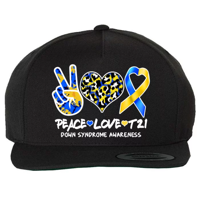 Cool Peace Love T21 Down Syndrome Awareness Support Wool Snapback Cap