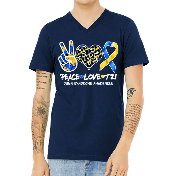 Cool Peace Love T21 Down Syndrome Awareness Support V-Neck T-Shirt