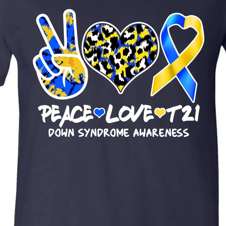 Cool Peace Love T21 Down Syndrome Awareness Support V-Neck T-Shirt