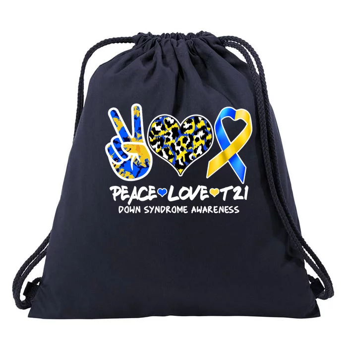 Cool Peace Love T21 Down Syndrome Awareness Support Drawstring Bag