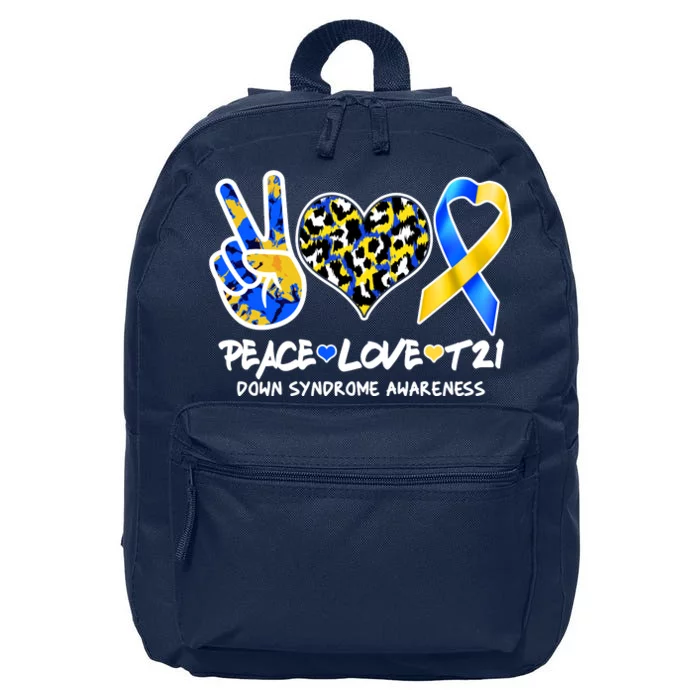 Cool Peace Love T21 Down Syndrome Awareness Support 16 in Basic Backpack