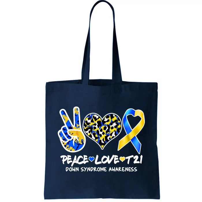 Cool Peace Love T21 Down Syndrome Awareness Support Tote Bag