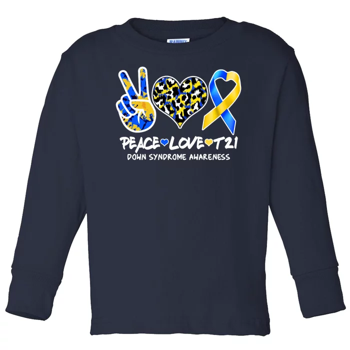 Cool Peace Love T21 Down Syndrome Awareness Support Toddler Long Sleeve Shirt