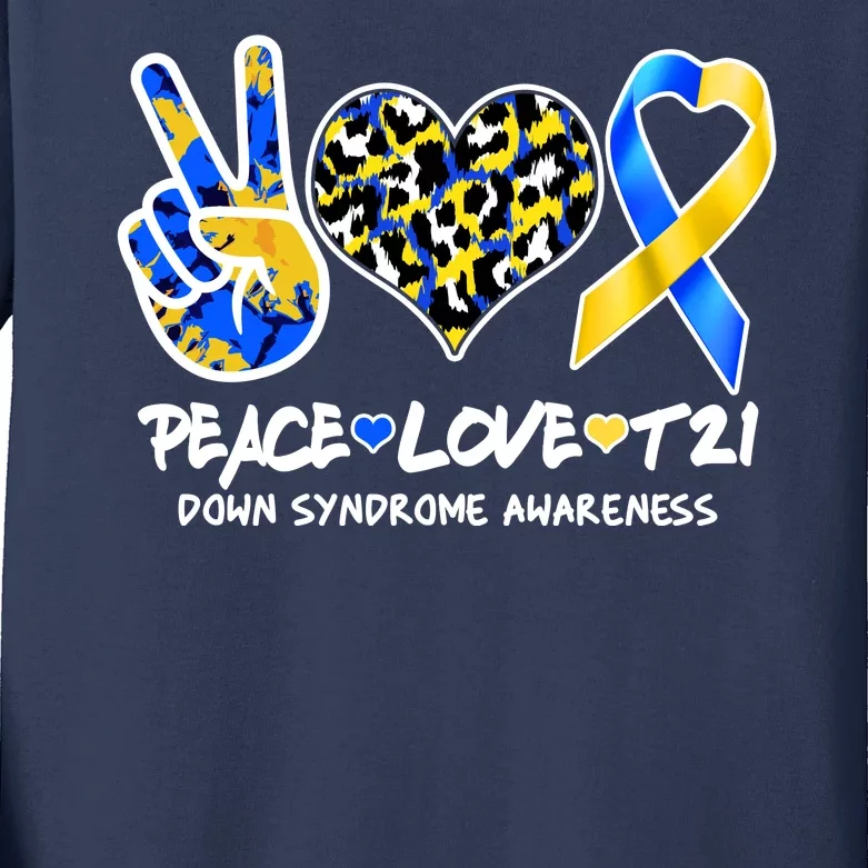 Cool Peace Love T21 Down Syndrome Awareness Support Kids Long Sleeve Shirt