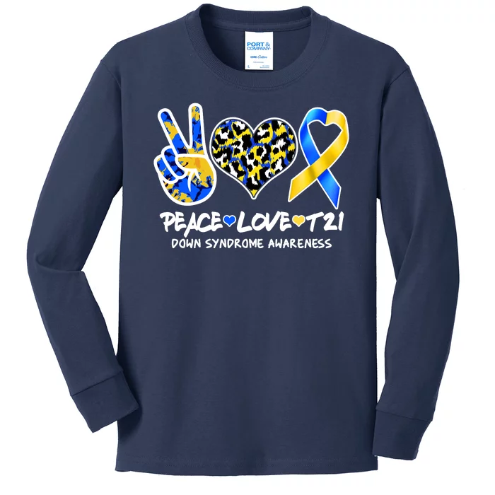 Cool Peace Love T21 Down Syndrome Awareness Support Kids Long Sleeve Shirt