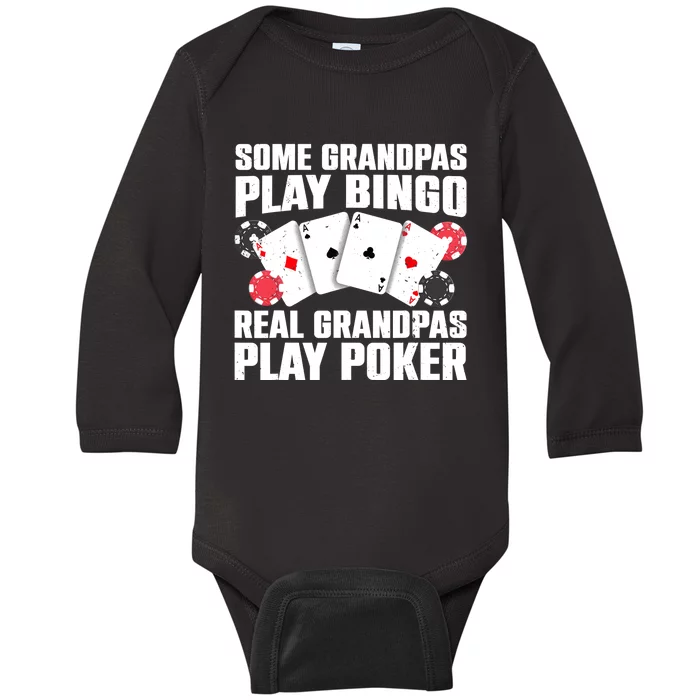 Cool Poker Lover Art For Grandpa Casino Card Gambling Baby Long Sleeve Bodysuit