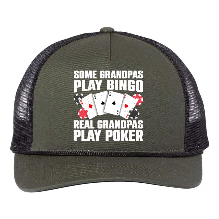 Cool Poker Lover Art For Grandpa Casino Card Gambling Retro Rope Trucker Hat Cap