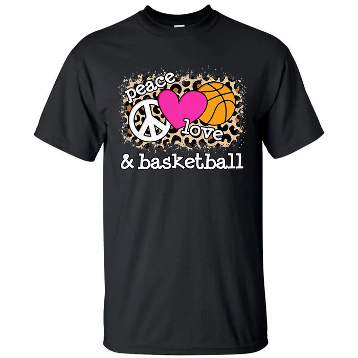 Cute Peace Love Basketball Leopard Print Tall T-Shirt