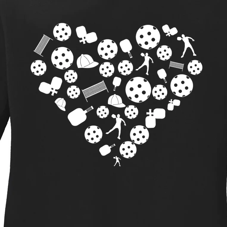 Cool Pickleball Lovers Gifts Heart Shape Valentines Day Ladies Long Sleeve Shirt