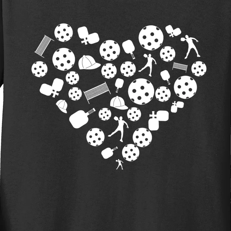 Cool Pickleball Lovers Gifts Heart Shape Valentines Day Kids Long Sleeve Shirt