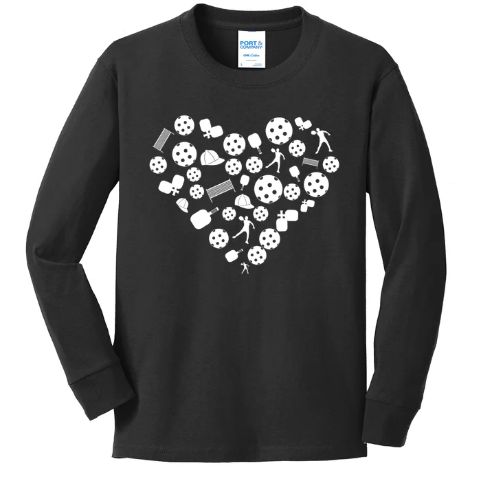 Cool Pickleball Lovers Gifts Heart Shape Valentines Day Kids Long Sleeve Shirt