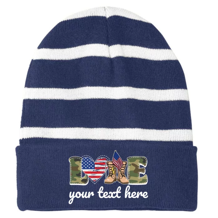 Custom Personalized Love Military Striped Beanie with Solid Band