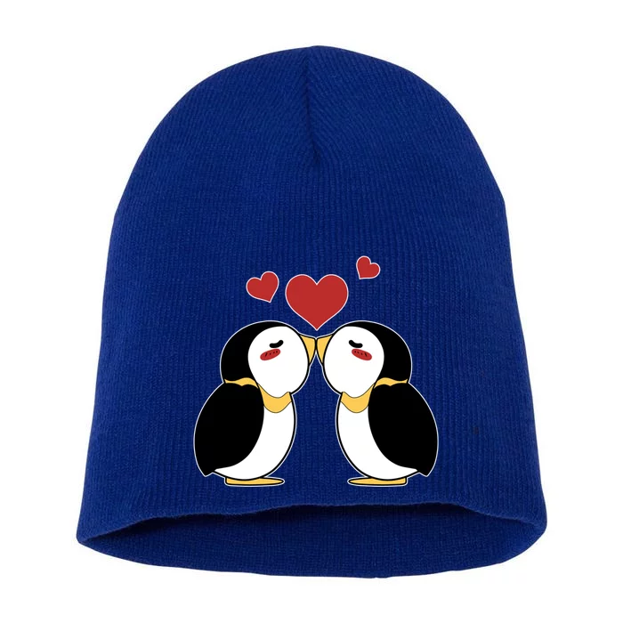 Cute Penguin Lovers Kissing Heart Valentine's Day Gift Short Acrylic Beanie