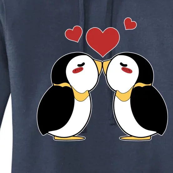 Cute Penguin Lovers Kissing Heart Valentine's Day Gift Women's Pullover Hoodie