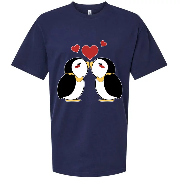 Cute Penguin Lovers Kissing Heart Valentine's Day Gift Sueded Cloud Jersey T-Shirt