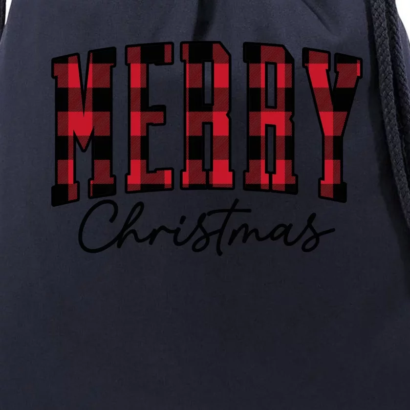 Cool Plaid Merry Christmas Drawstring Bag