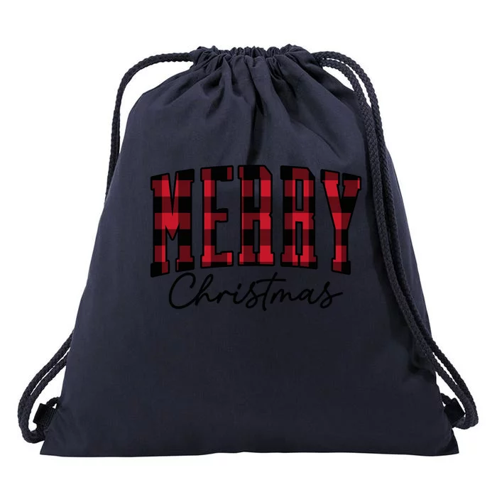 Cool Plaid Merry Christmas Drawstring Bag