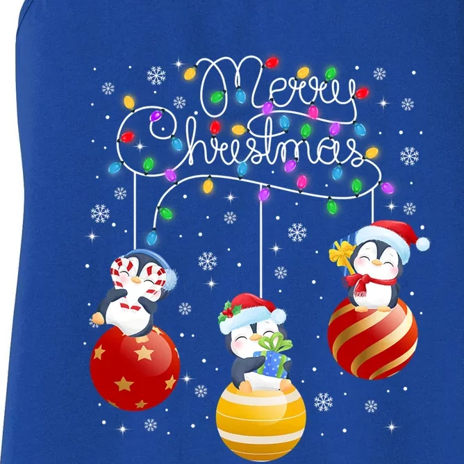 Cute Penguins Merry Christmas Lights Ornats Balls Pajama Funny Gift Women's Racerback Tank