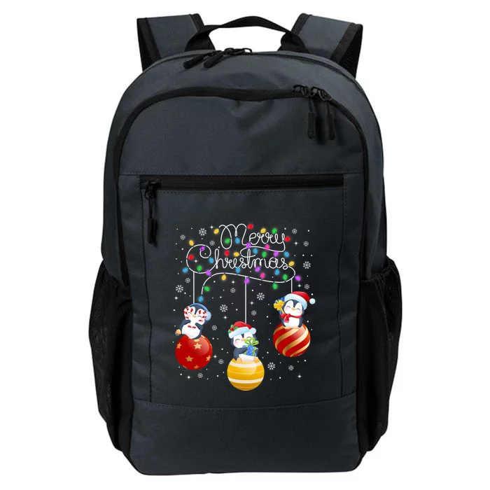 Cute Penguins Merry Christmas Lights Ornats Balls Pajama Funny Gift Daily Commute Backpack