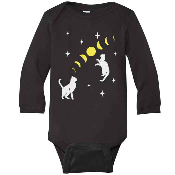 Cats Playing Moonphase Retro Stars Cat Mom Dad Lover Tank Top Baby Long Sleeve Bodysuit