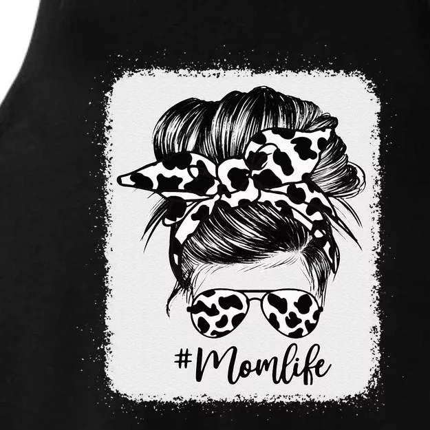 Cow Print Mom Life Messy Bun Hair Ladies Tri-Blend Wicking Tank