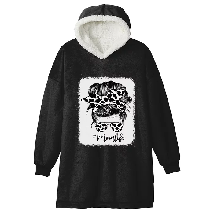 Cow Print Mom Life Messy Bun Hair Hooded Wearable Blanket