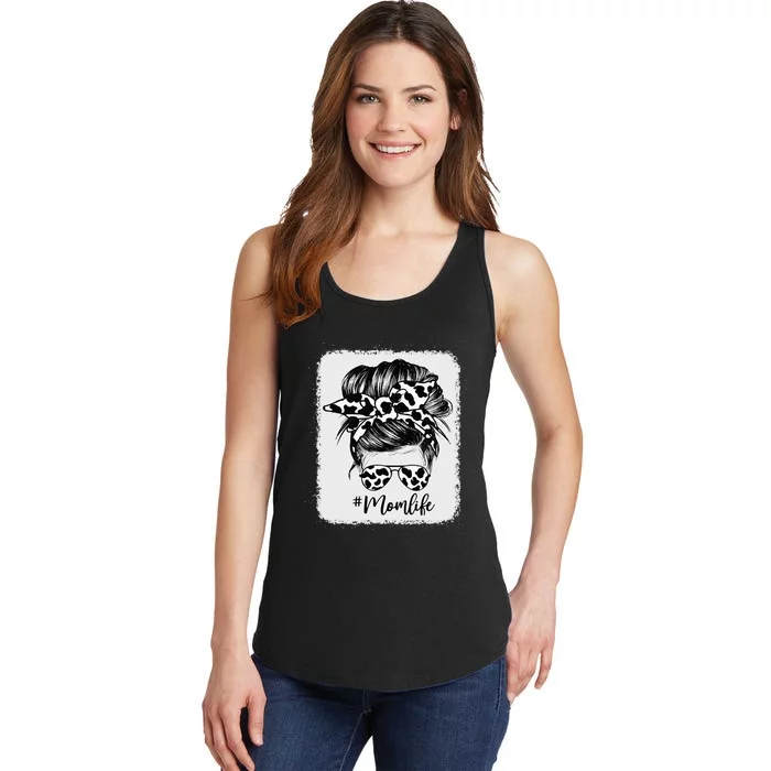 Cow Print Mom Life Messy Bun Hair Ladies Essential Tank