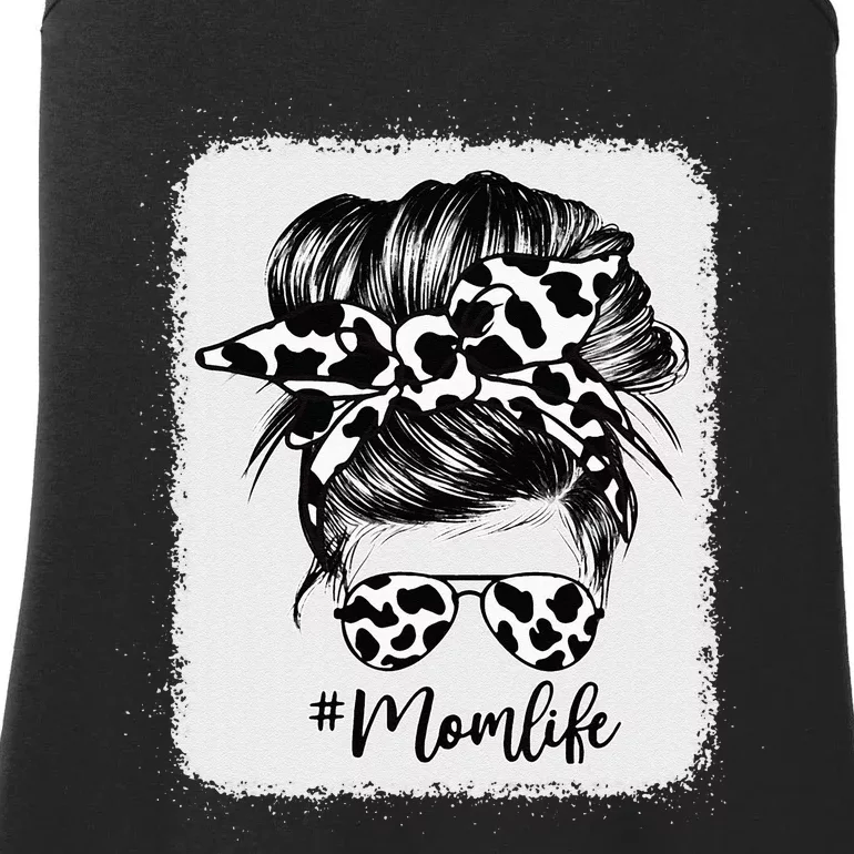 Cow Print Mom Life Messy Bun Hair Ladies Essential Tank