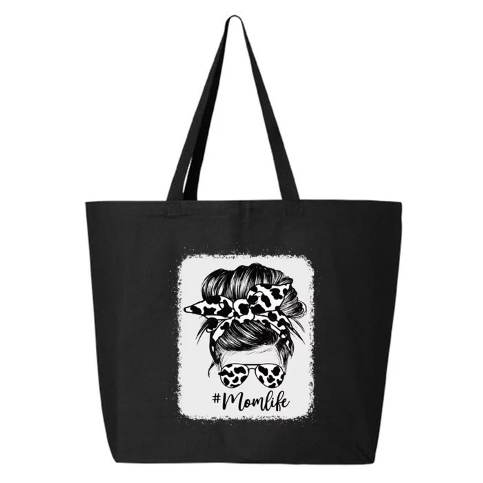 Cow Print Mom Life Messy Bun Hair 25L Jumbo Tote