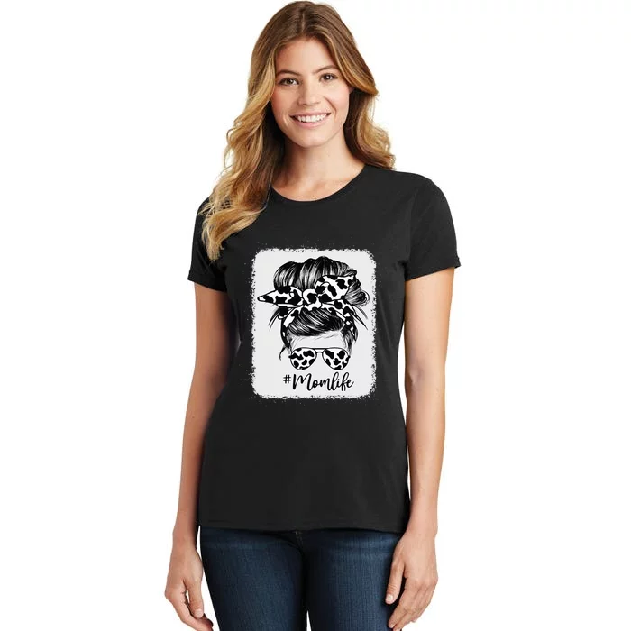 Cow Print Mom Life Messy Bun Hair Women's T-Shirt