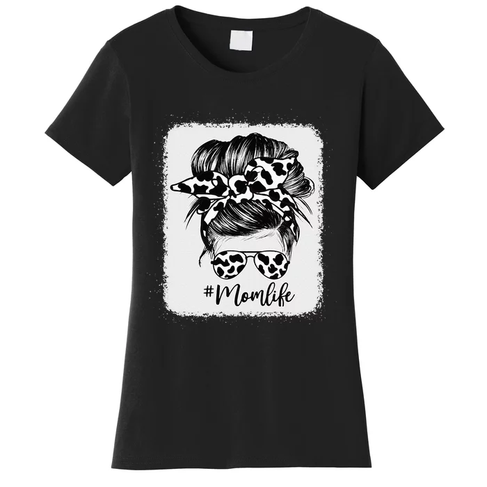 Cow Print Mom Life Messy Bun Hair Women's T-Shirt