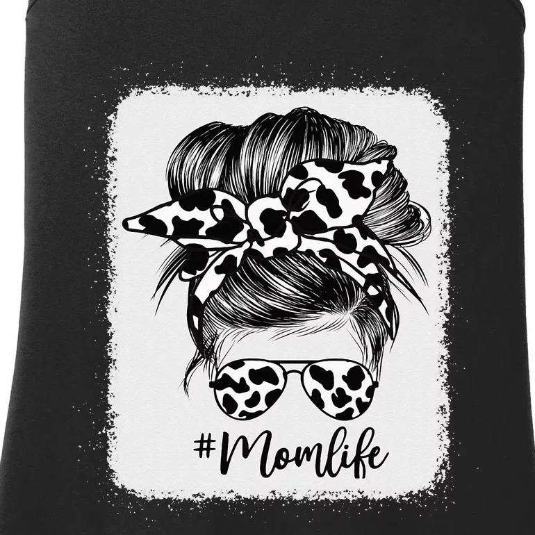 Cow Print Mom Life Messy Bun Hair Ladies Essential Tank