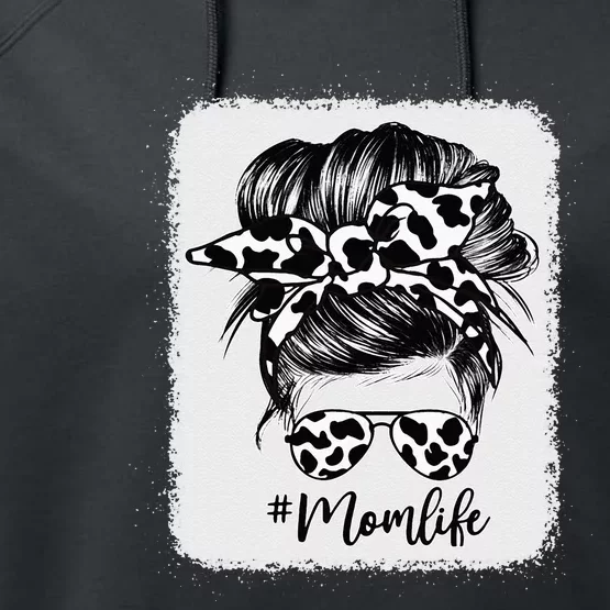 Cow Print Mom Life Messy Bun Hair Performance Fleece Hoodie