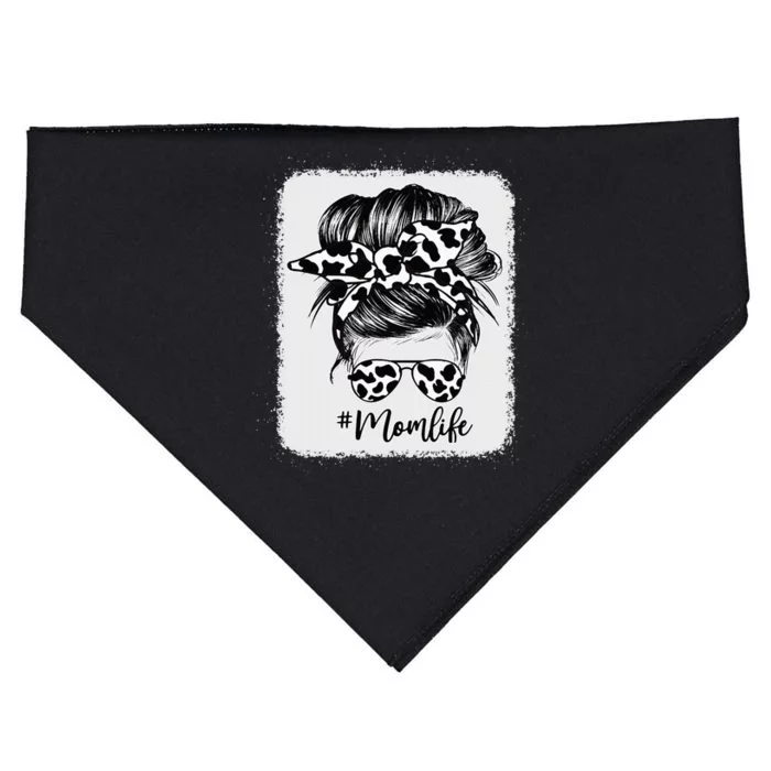 Cow Print Mom Life Messy Bun Hair USA-Made Doggie Bandana