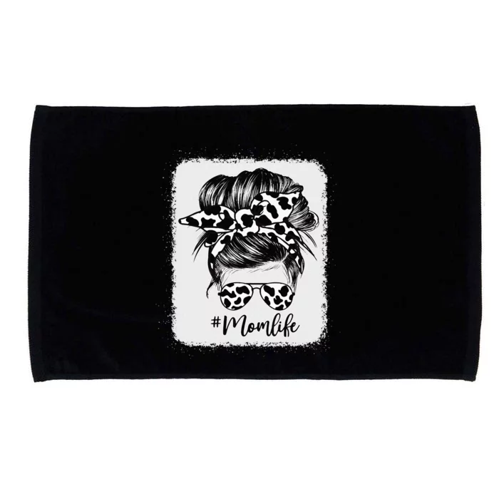 Cow Print Mom Life Messy Bun Hair Microfiber Hand Towel