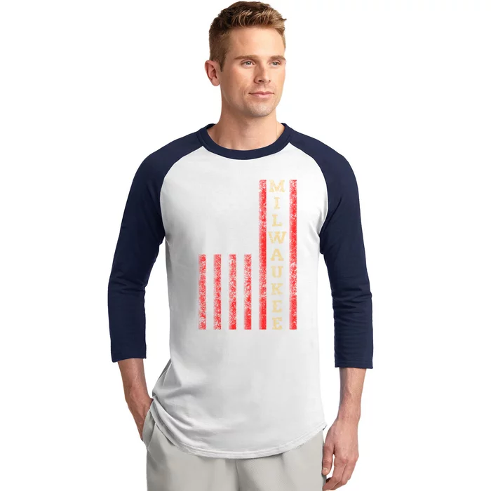 Cool Patriotic Milwaukee Usa Us Flag Gift Idea Gift Baseball Sleeve Shirt