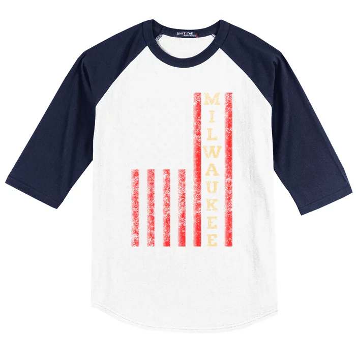 Cool Patriotic Milwaukee Usa Us Flag Gift Idea Gift Baseball Sleeve Shirt