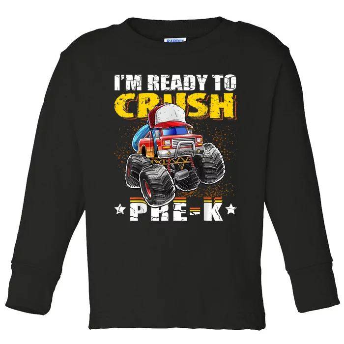 Crush PreK Monster Truck Backpack Back To School Boy Toddler Long Sleeve Shirt