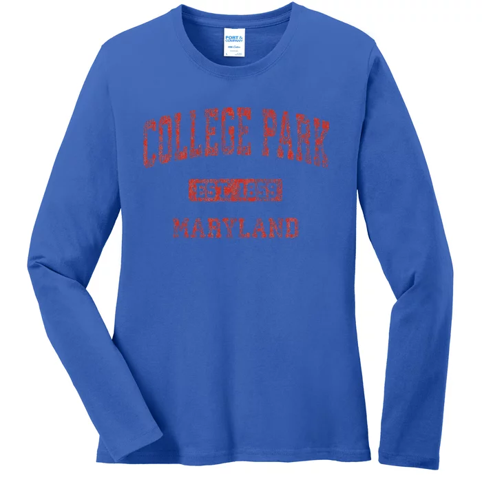 College Park Maryland Md Vintage Athletic Sports Ladies Long Sleeve Shirt