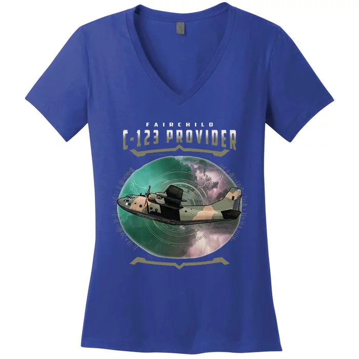 C123 Provider Military Transport Aircraft Pilot Veteran Women's V-Neck T-Shirt