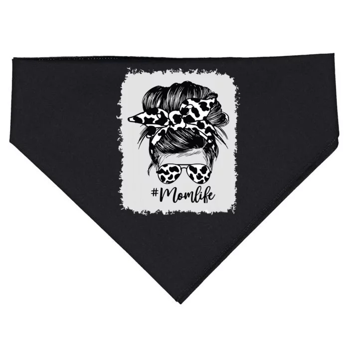 Cow Print Mom Life Messy Bun Hair USA-Made Doggie Bandana