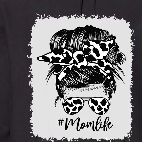 Cow Print Mom Life Messy Bun Hair Premium Hoodie