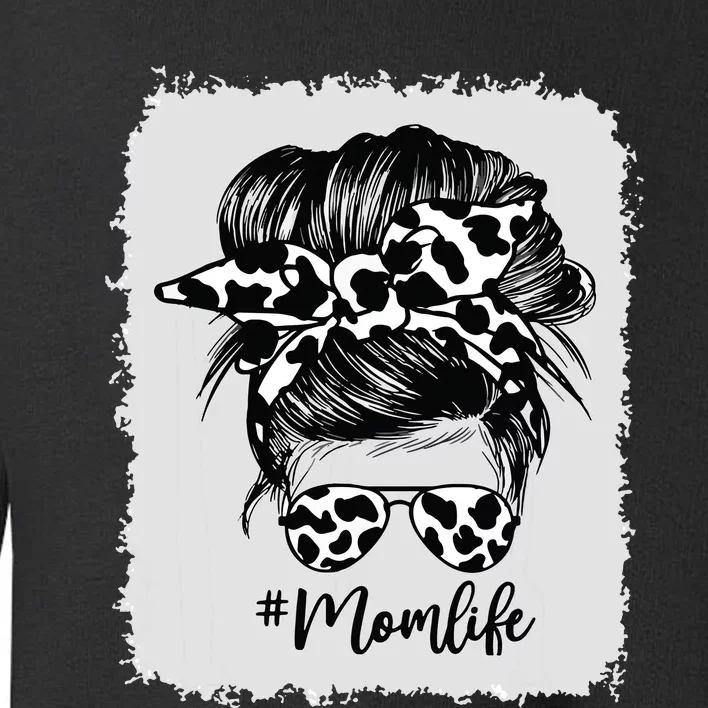 Cow Print Mom Life Messy Bun Hair Toddler Sweatshirt