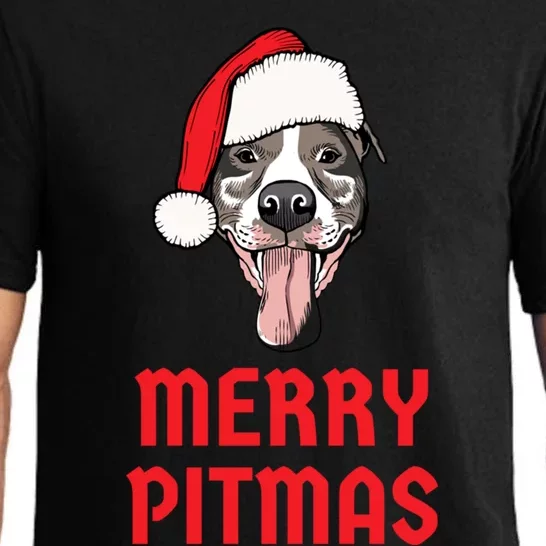 Christmas Pitbull Merry Pitmas Funny Pitbull Christmas Gift Pajama Set