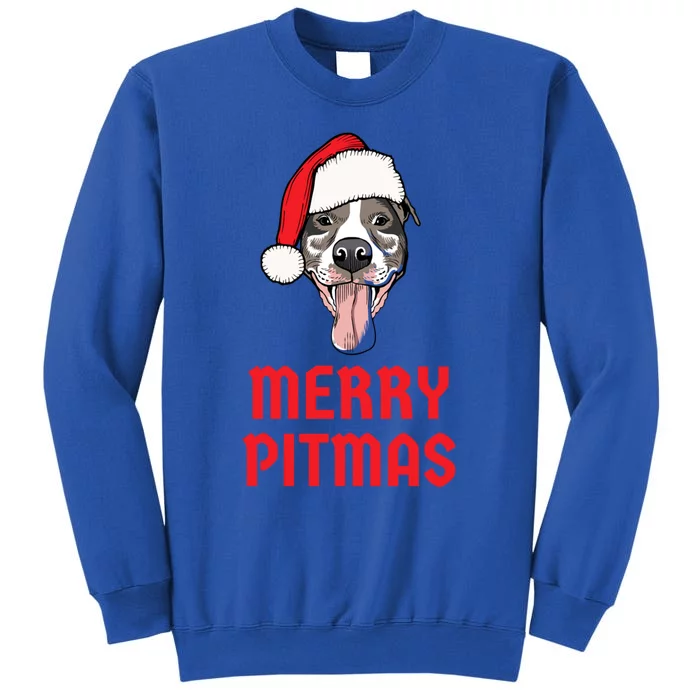 Christmas Pitbull Merry Pitmas Funny Pitbull Christmas Gift Tall Sweatshirt