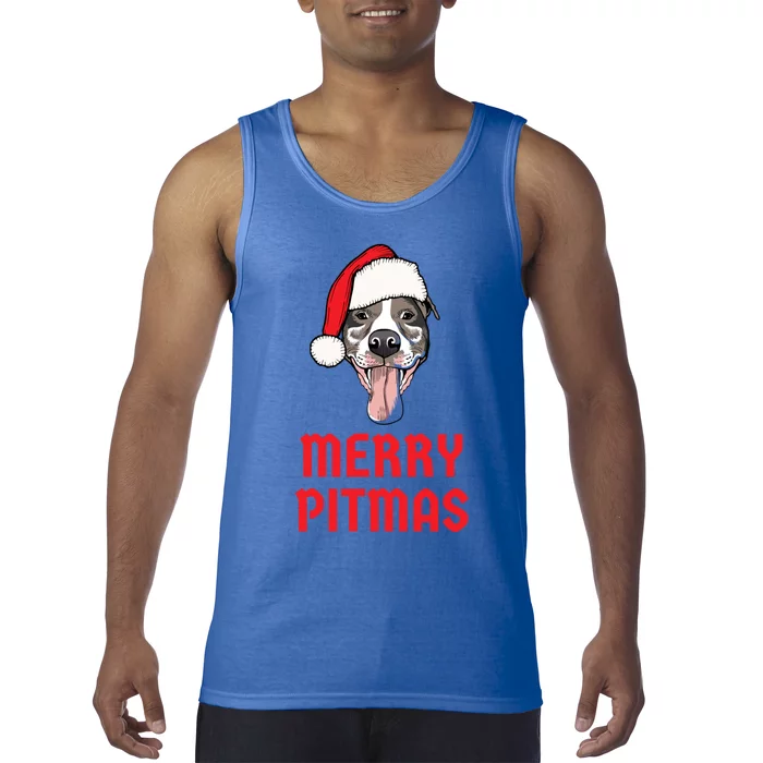 Christmas Pitbull Merry Pitmas Funny Pitbull Christmas Gift Tank Top