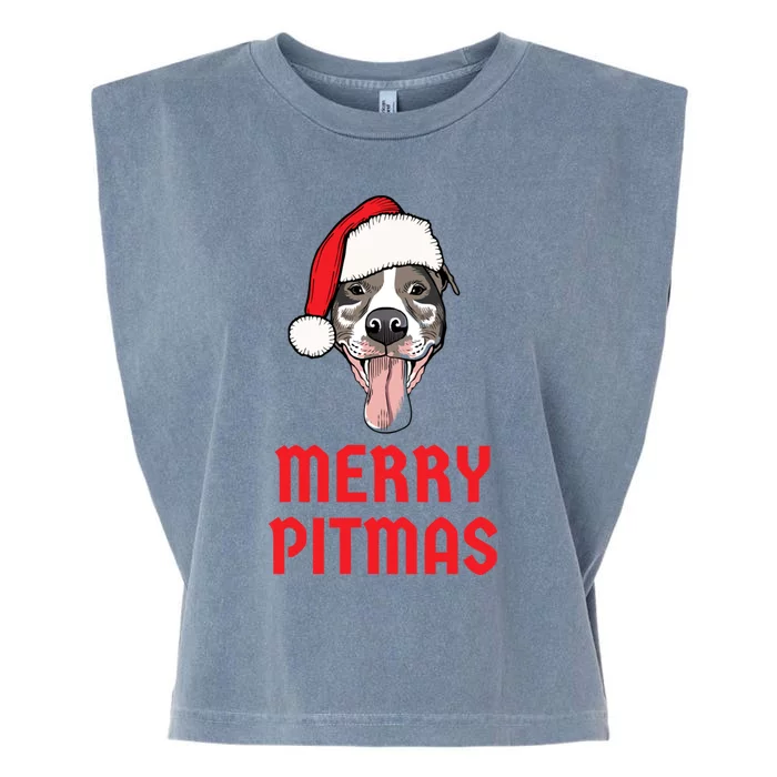 Christmas Pitbull Merry Pitmas Funny Pitbull Christmas Gift Garment-Dyed Women's Muscle Tee